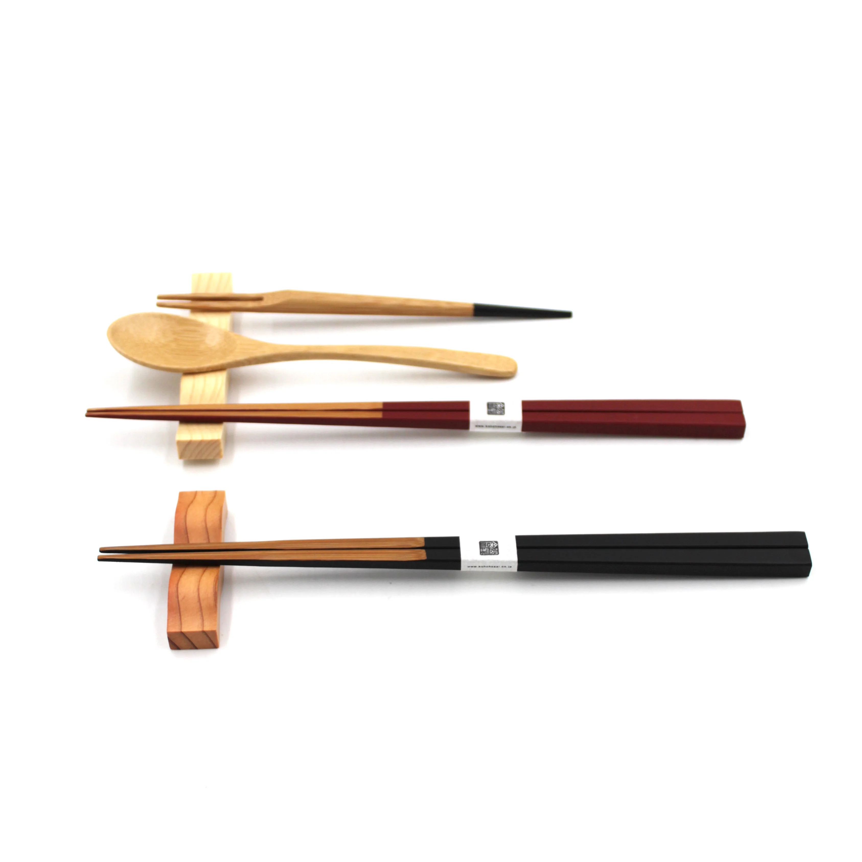 Cedar and Hinoki Cypress Wave Chopsticks + Cutlery Rest Pair Set (4-piece) - Image 4