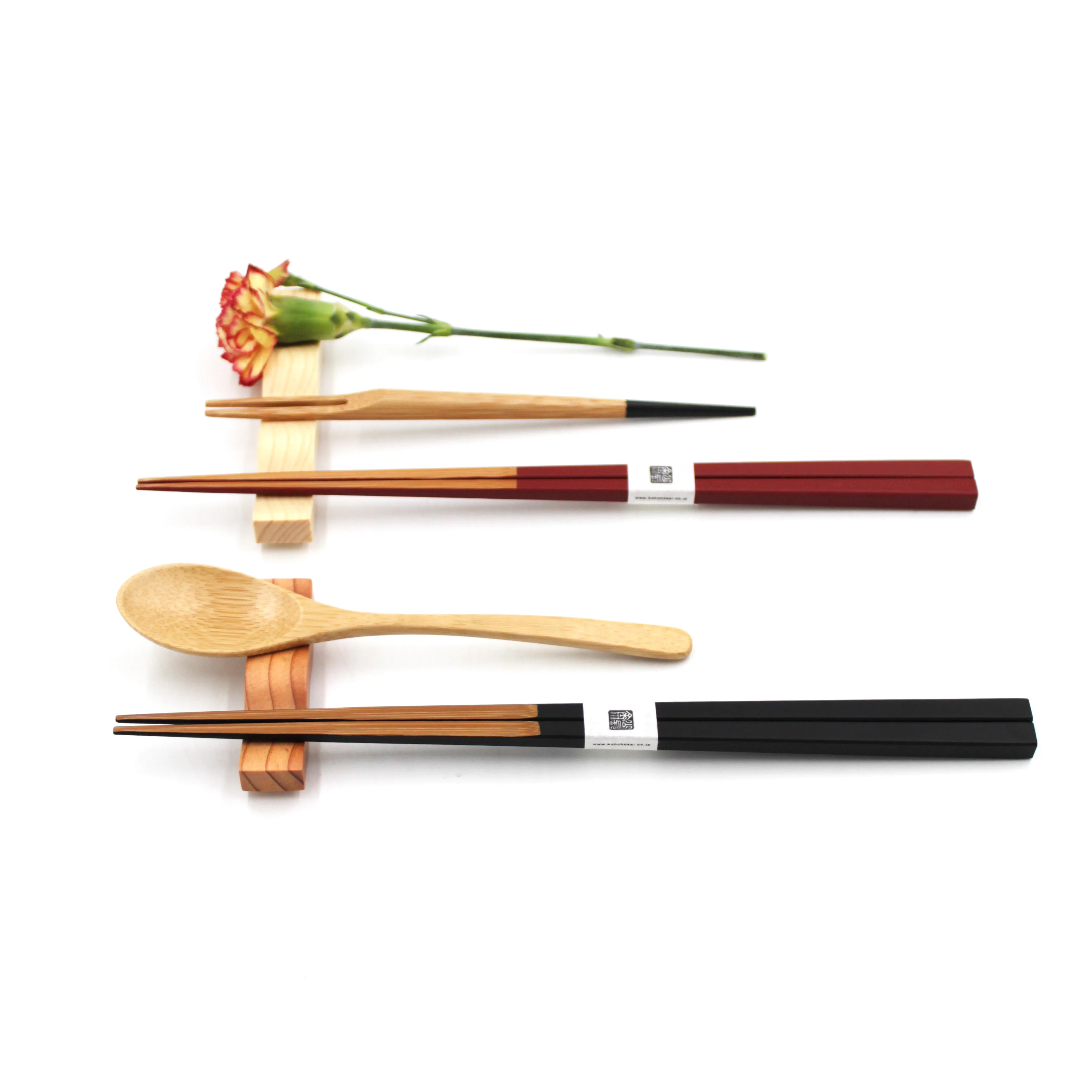 Cedar and Hinoki Cypress Wave Chopsticks + Cutlery Rest Pair Set (4-piece) - Image 5