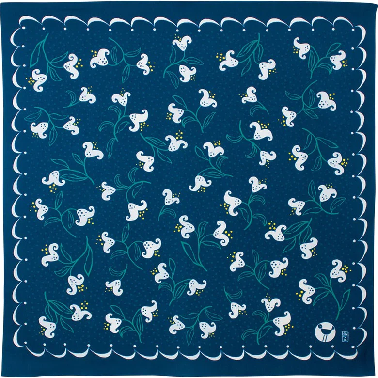 Furoshiki Yumeji Takehisa Water-Repellent Cotton 100 (Lily Navy Blue)