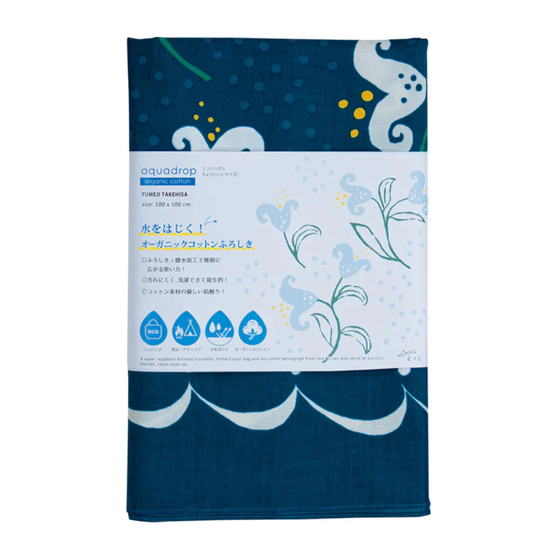 Furoshiki Yumeji Takehisa Water-Repellent Cotton 100 (Lily Navy Blue) - Image 4