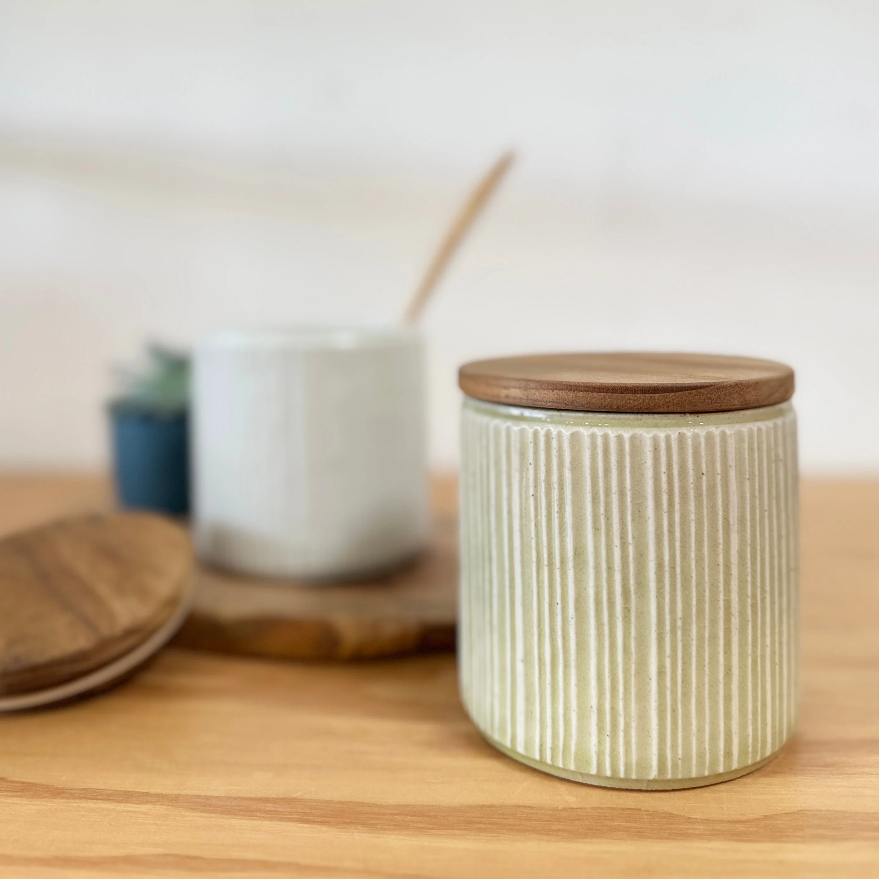 Shinogi Striped Canister With Teak Lid - Image 12