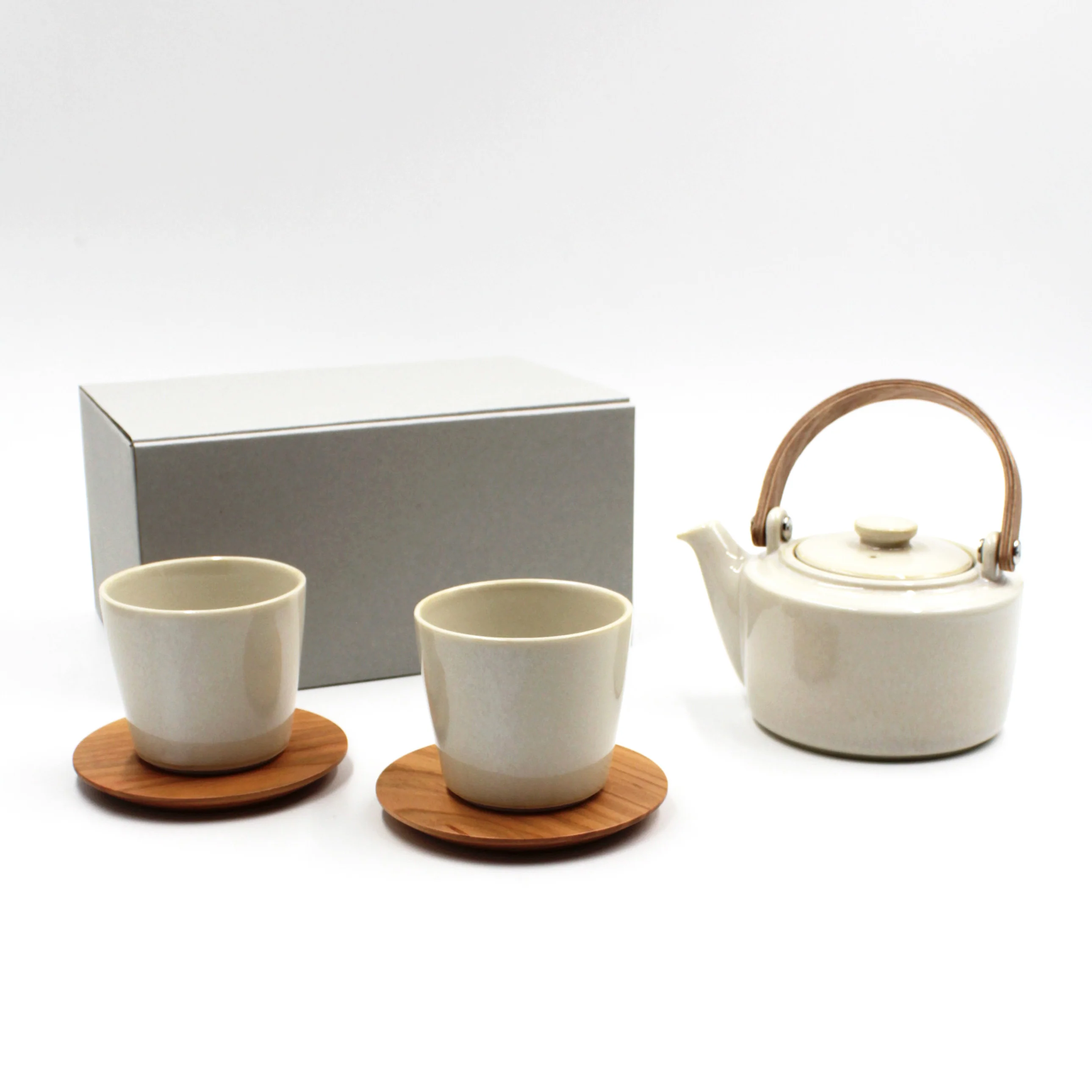 SYO Wooden Handle Dobin Teapot Set (Silk White) - Image 3